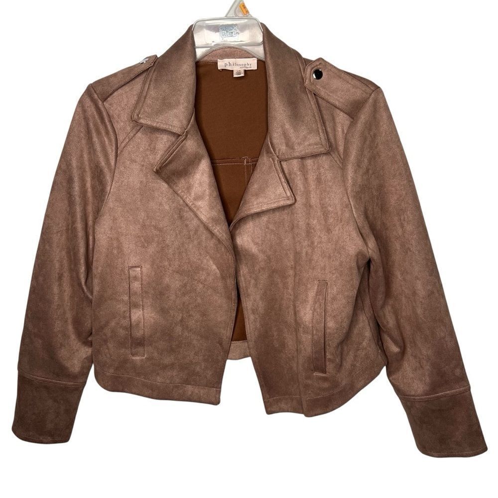 Philosophy Faux Leather Dusty Rose Open Cardigan Women’s Crop Jacket Sz L